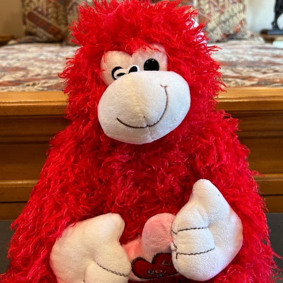 Valentine’s Day Red Fuzzy Monkey Stuffed Animal - Picture 2 of 9